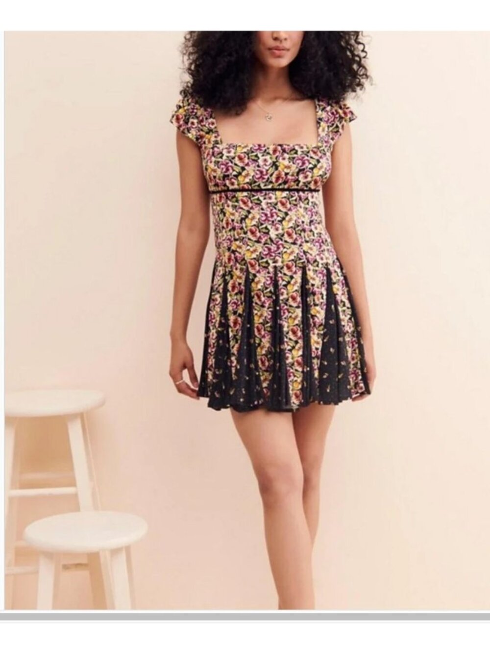 free people ponderosa mini dress in midnight combo colorway floral print